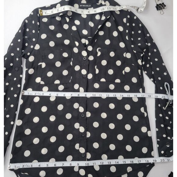 My Michelle black white semi sheer polka dot long sleeve button up top XS NWOT - Picture 7 of 8